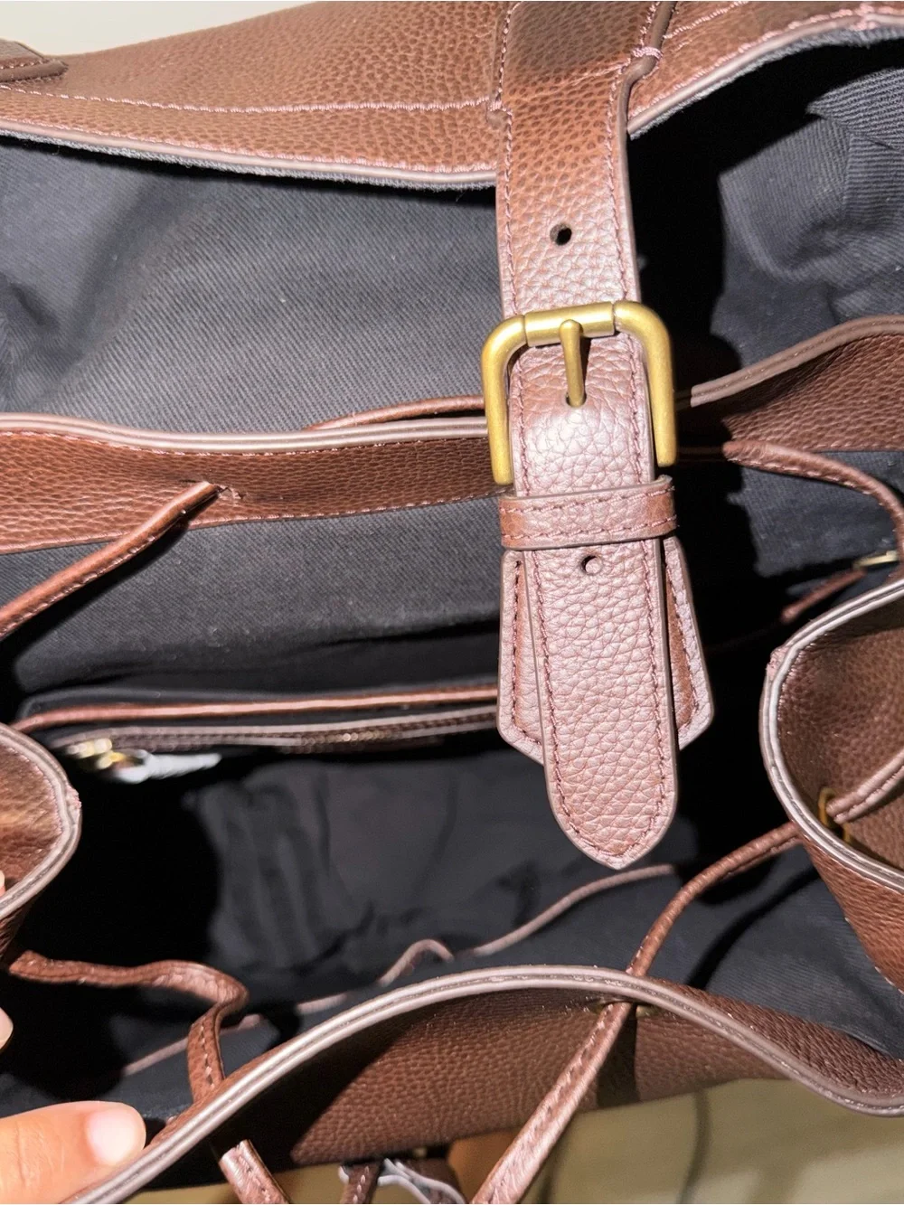Ralph Lauren Dark Brown Leather Backpack with Gold Buckles- Brand New